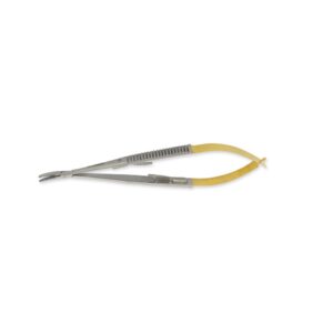 Castroviejo Needle Holder Curved T - Precision needle grasping tool with curved T tip, durable construction, and ergonomic handle for surgical procedures.