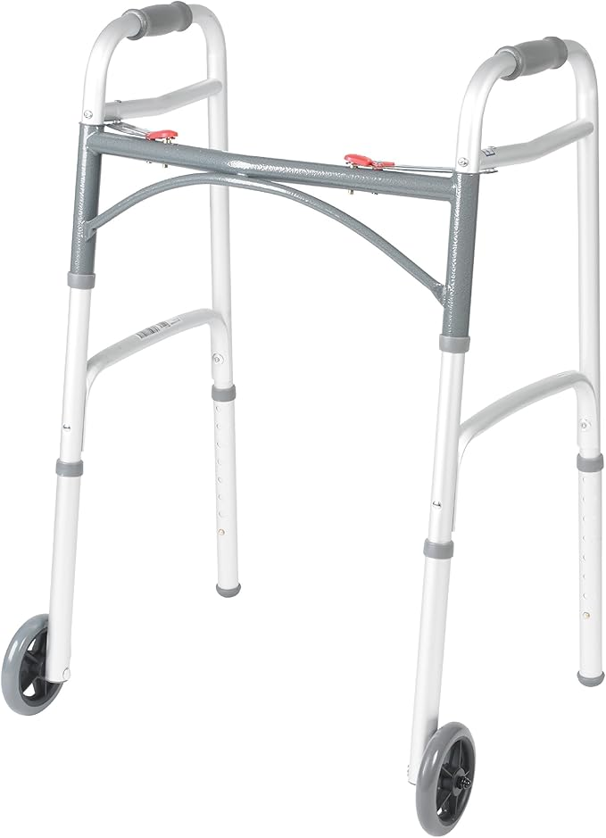 Drive Medical 10210-1 Deluxe 2-Button Folding Walker with Wheels